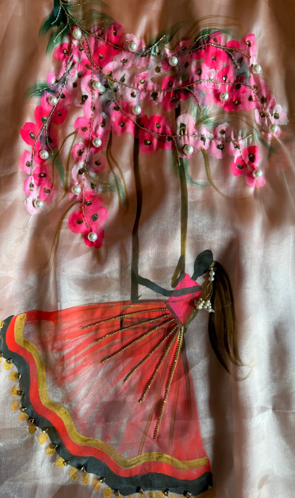 Soft Glass Tissue (Unstitched) Full size shirt with Very beautiful Handpainted cocept