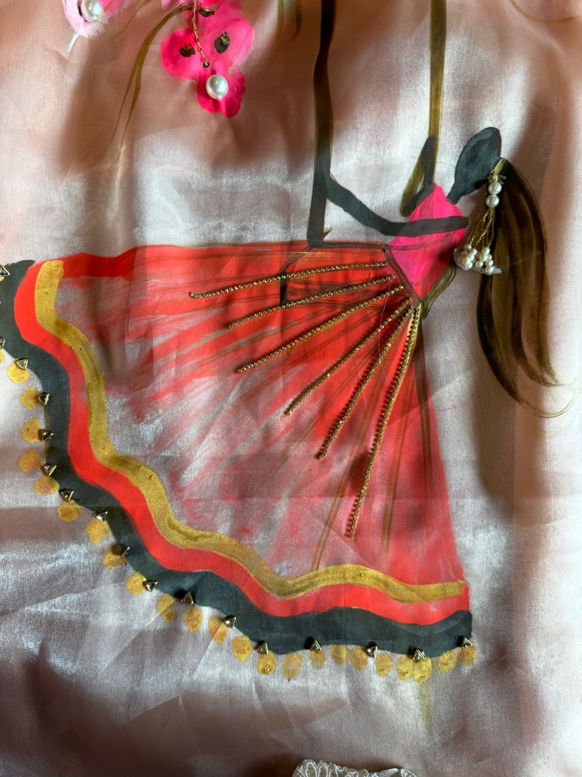 Soft Glass Tissue (Unstitched) Full size shirt with Very beautiful Handpainted cocept