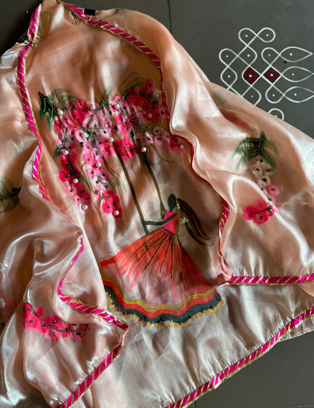 Soft Glass Tissue (Unstitched) Full size shirt with Very beautiful Handpainted cocept