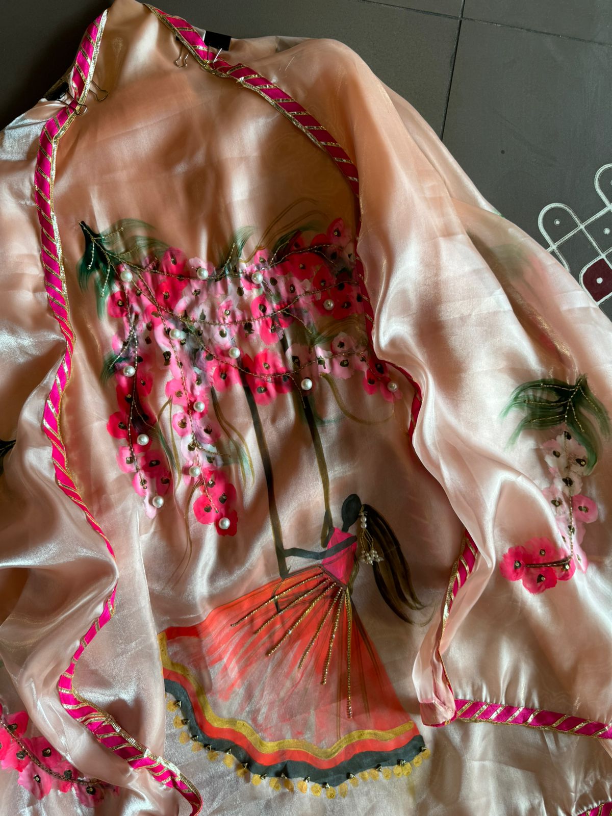 Soft Glass Tissue (Unstitched) Full size shirt with Very beautiful Handpainted cocept