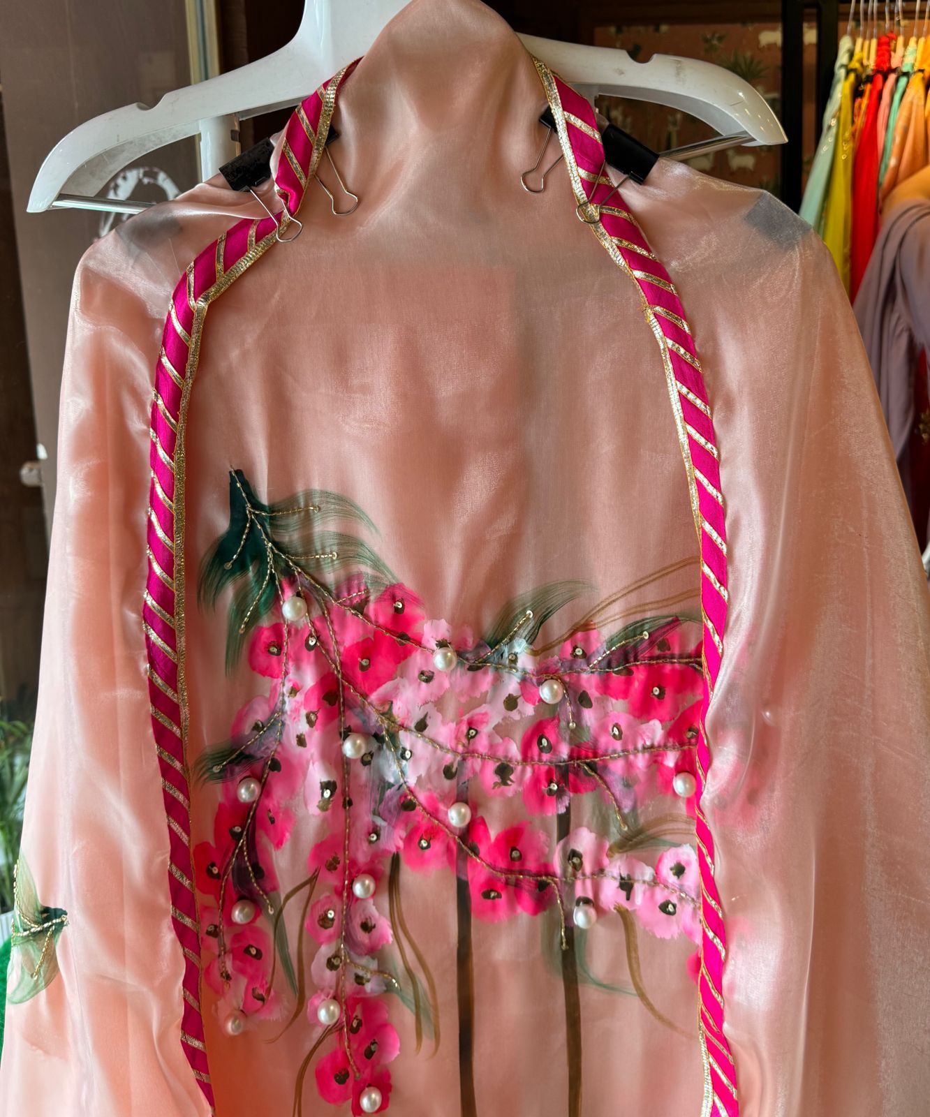 Soft Glass Tissue (Unstitched) Full size shirt with Very beautiful Handpainted cocept