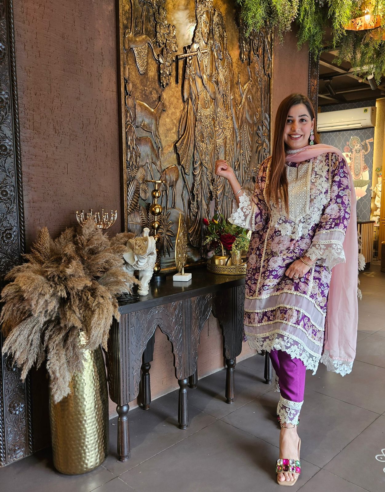 Stitched kurta on Pure muslin with heavy neckline with thread and dori embroidery