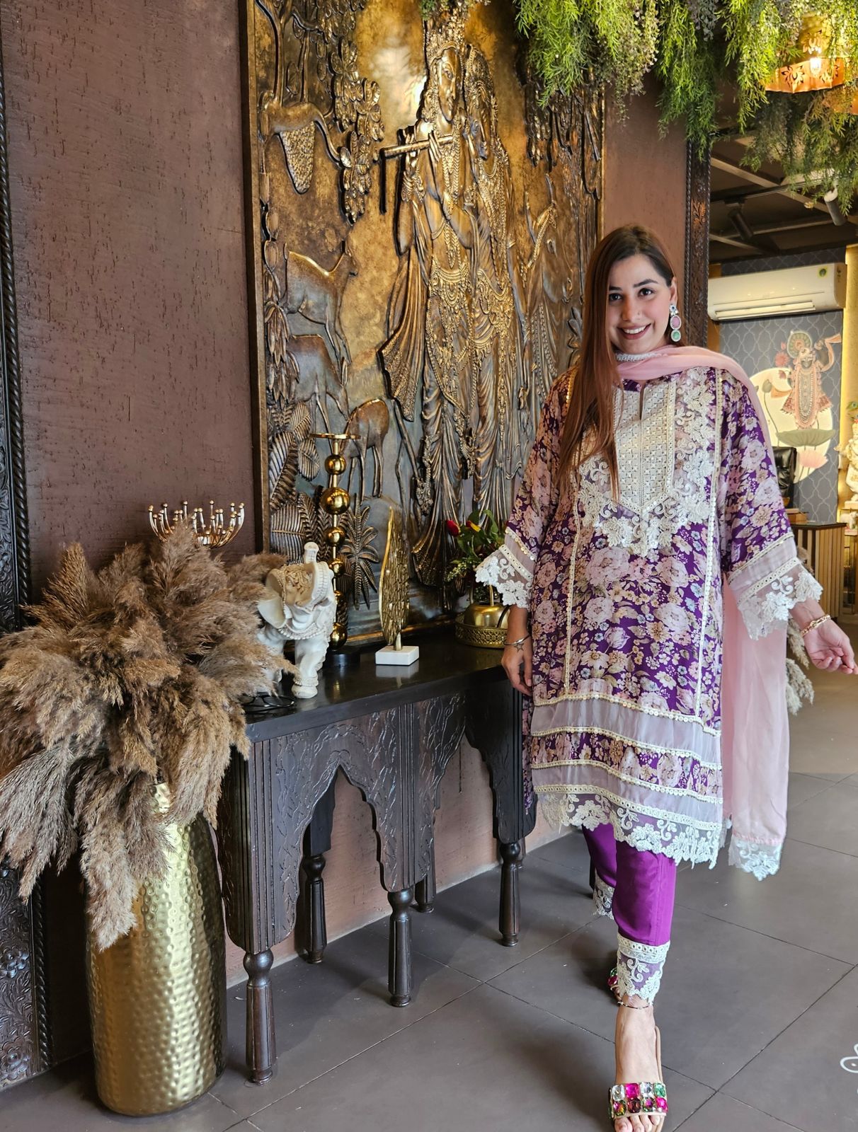 Stitched kurta on Pure muslin with heavy neckline with thread and dori embroidery