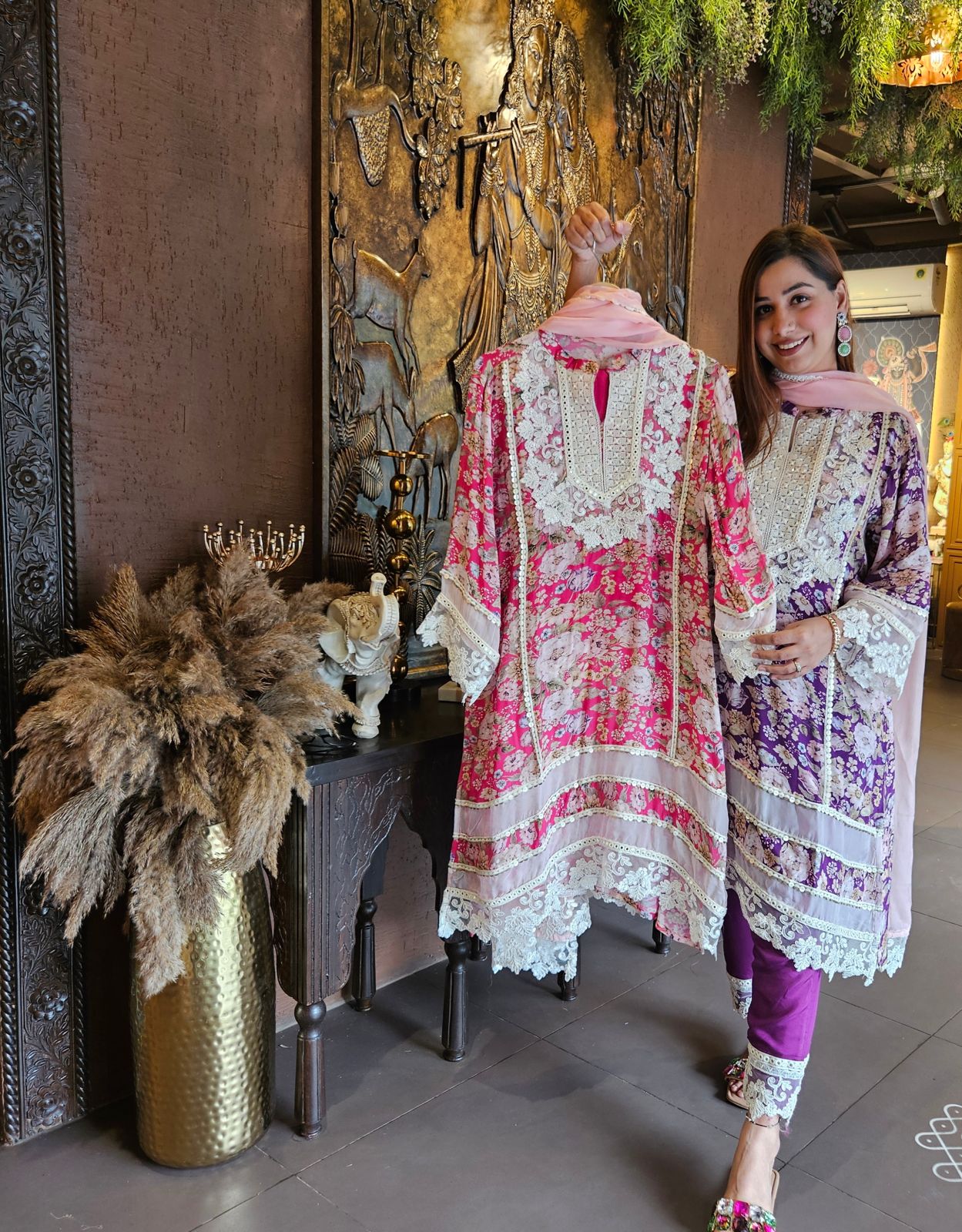 Stitched kurta on Pure muslin with heavy neckline with thread and dori embroidery