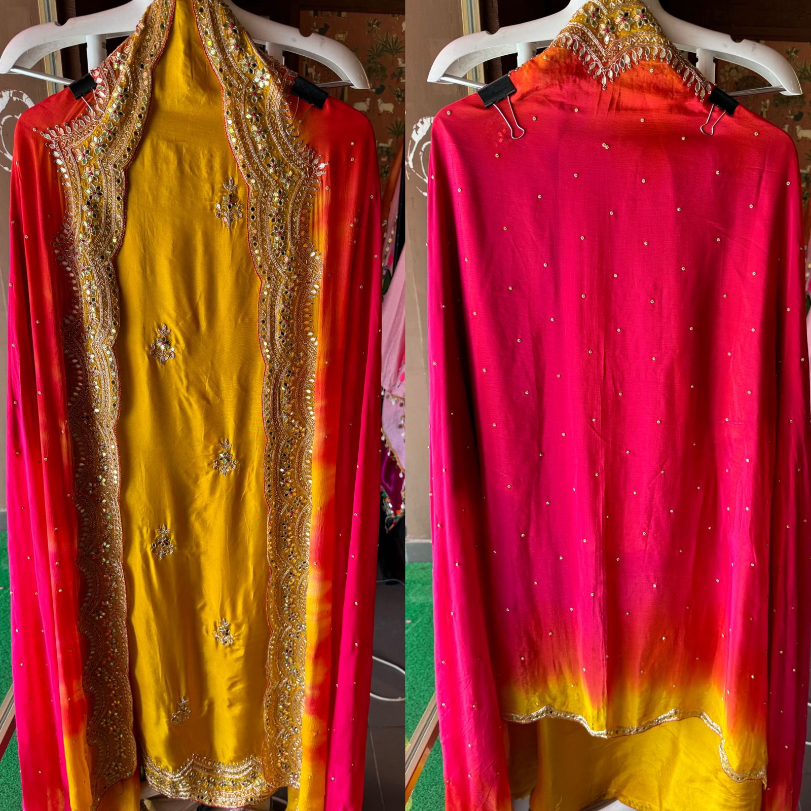 Beautiful pieces on Opada Silk with handwork nalki booties and scalloped