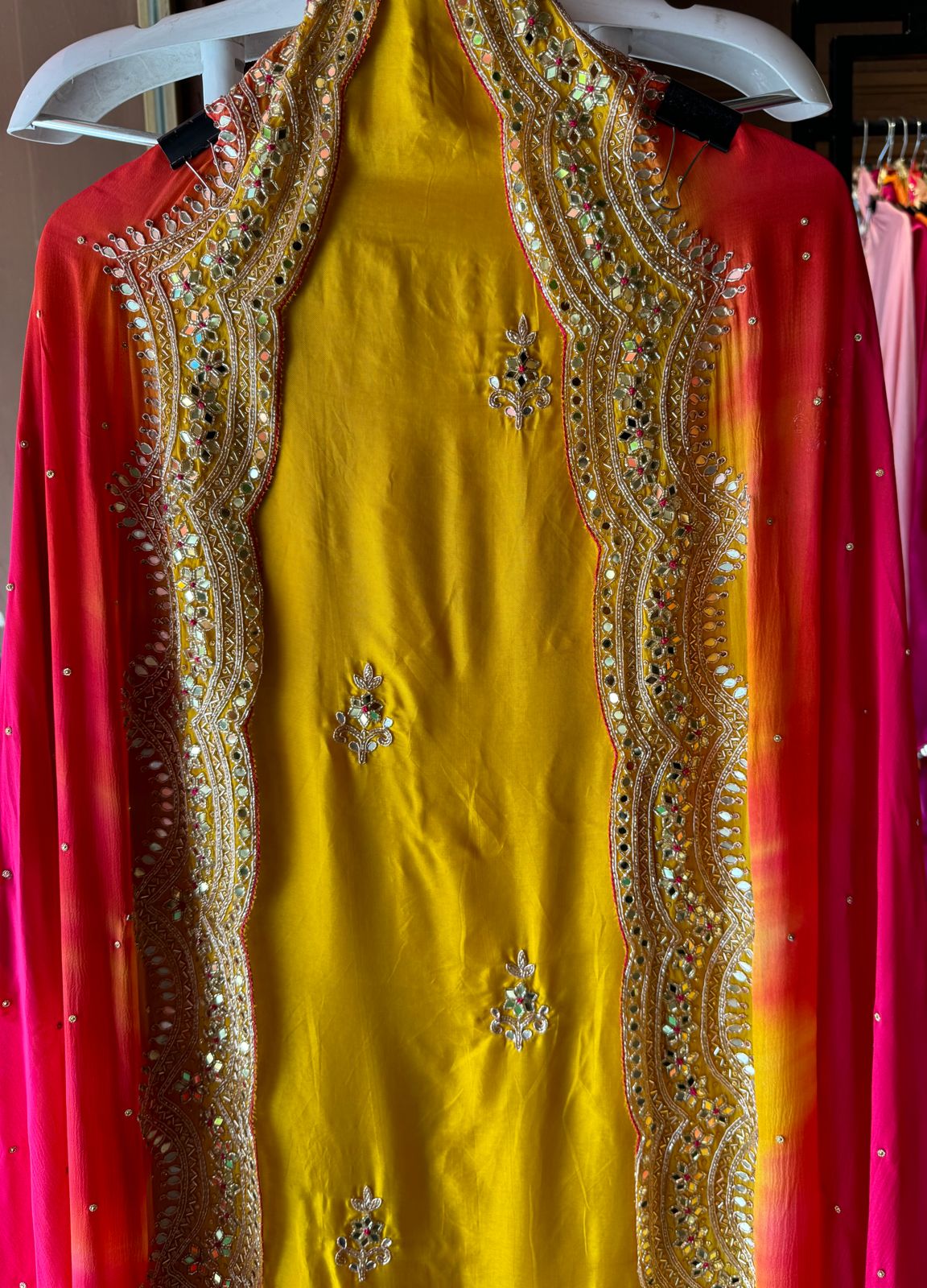 Beautiful pieces on Opada Silk with handwork nalki booties and scalloped