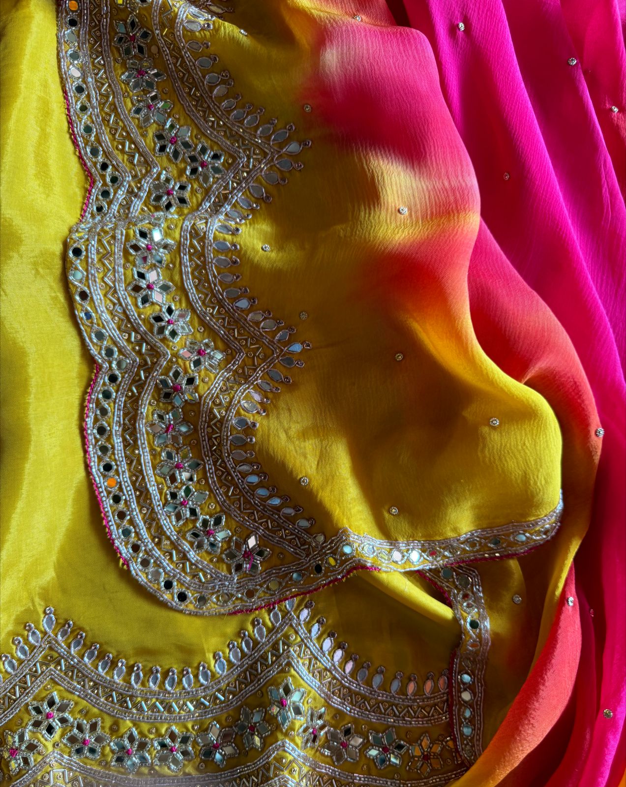 Beautiful pieces on Opada Silk with handwork nalki booties and scalloped