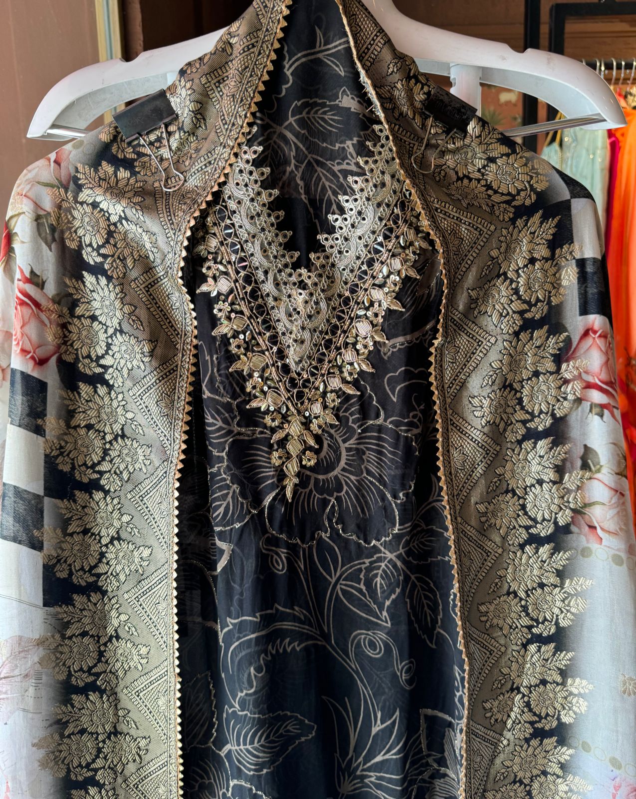 Digital printed organza shirt Very soft and flowy shirt fabric with light zari highlights on the shirt front