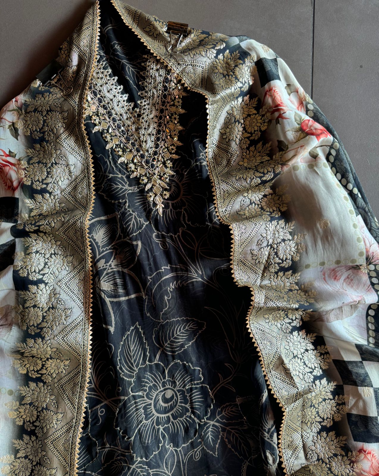 Digital printed organza shirt Very soft and flowy shirt fabric with light zari highlights on the shirt front