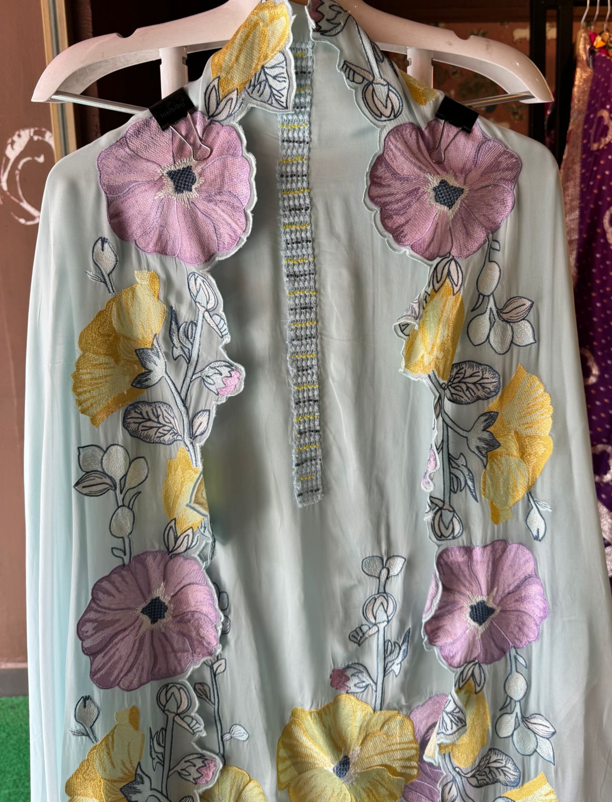 Soft organza silk Shirt (Unstitched) Shirt with thread embroidery done