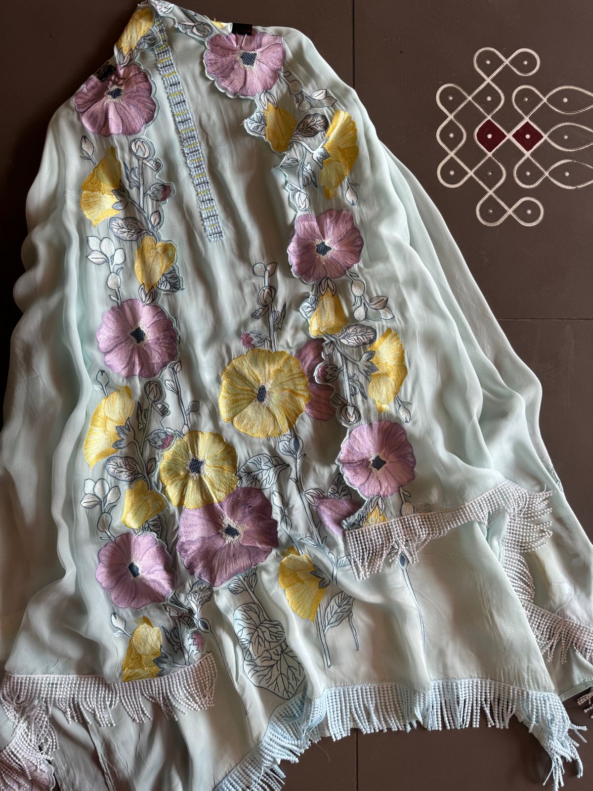 Soft organza silk Shirt (Unstitched) Shirt with thread embroidery done