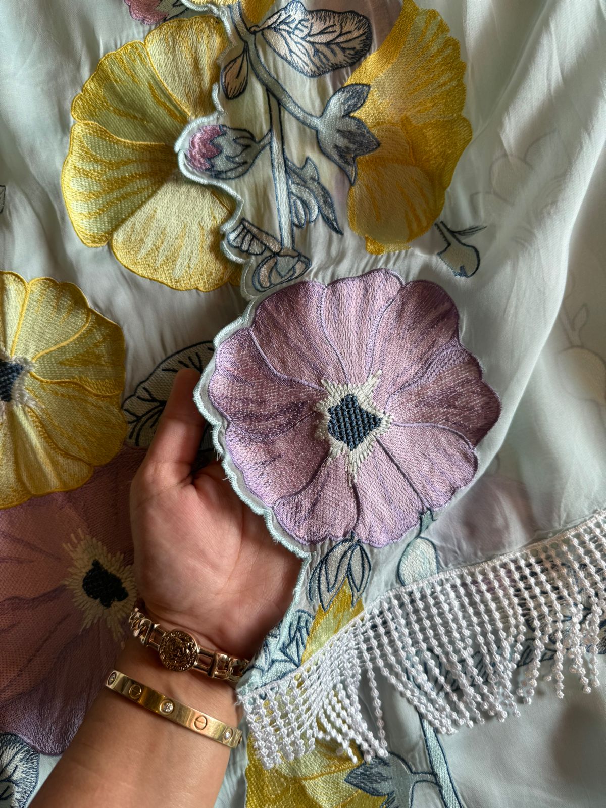 Soft organza silk Shirt (Unstitched) Shirt with thread embroidery done