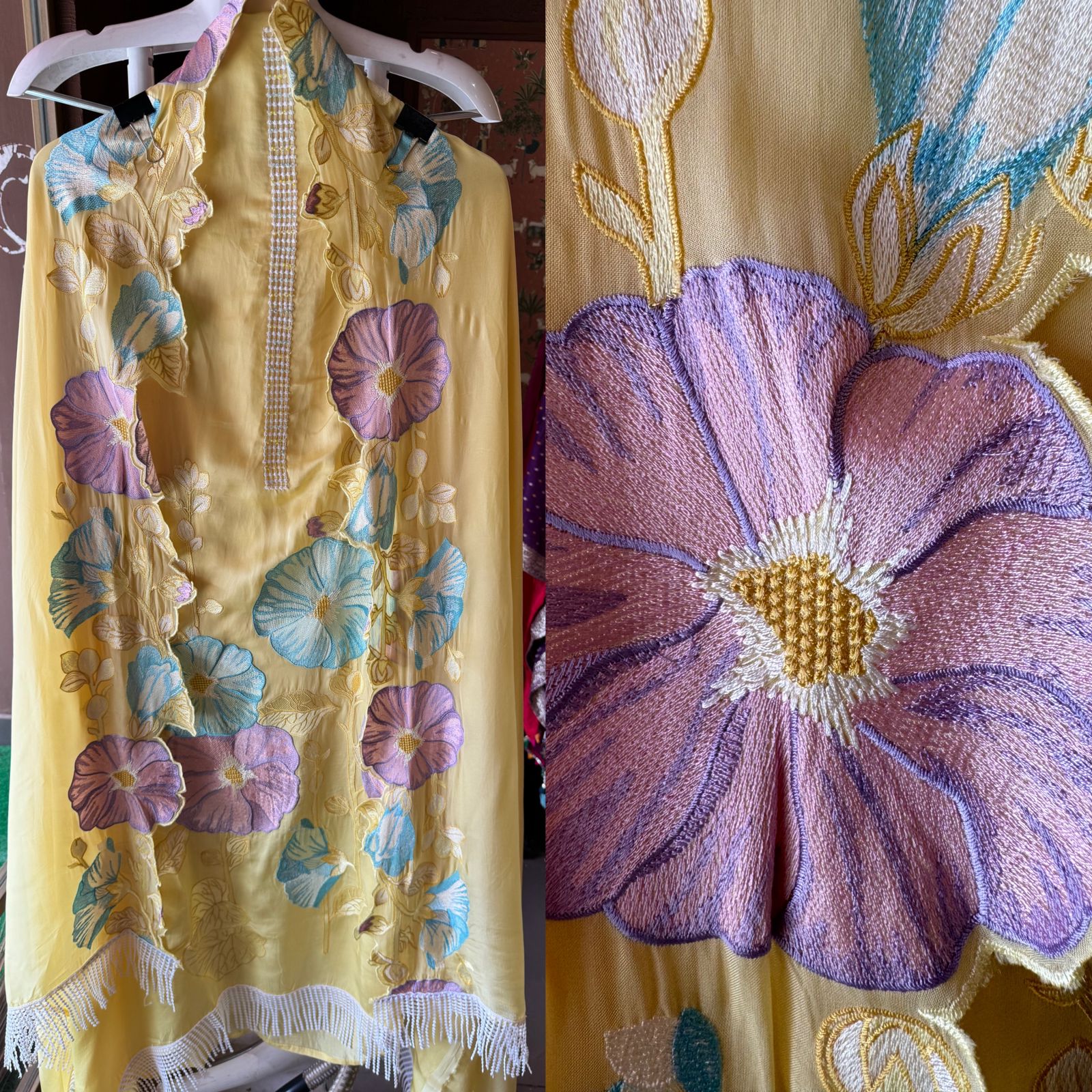 Soft organza silk Shirt (Unstitched) Shirt with thread embroidery done