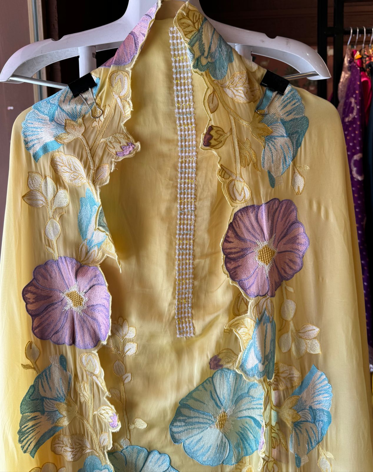 Soft organza silk Shirt (Unstitched) Shirt with thread embroidery done