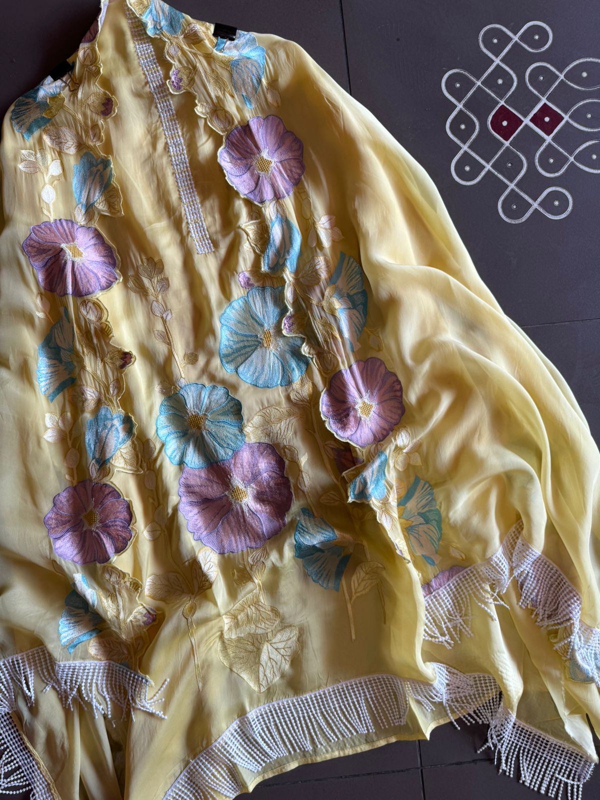 Soft organza silk Shirt (Unstitched) Shirt with thread embroidery done