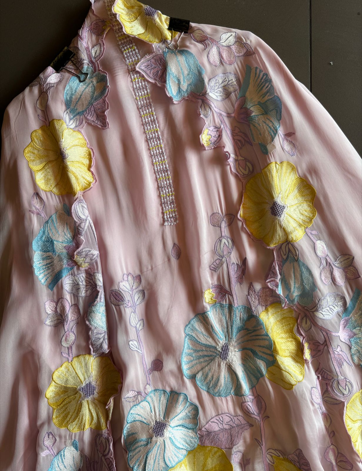 Soft organza silk Shirt (Unstitched) Shirt with thread embroidery done