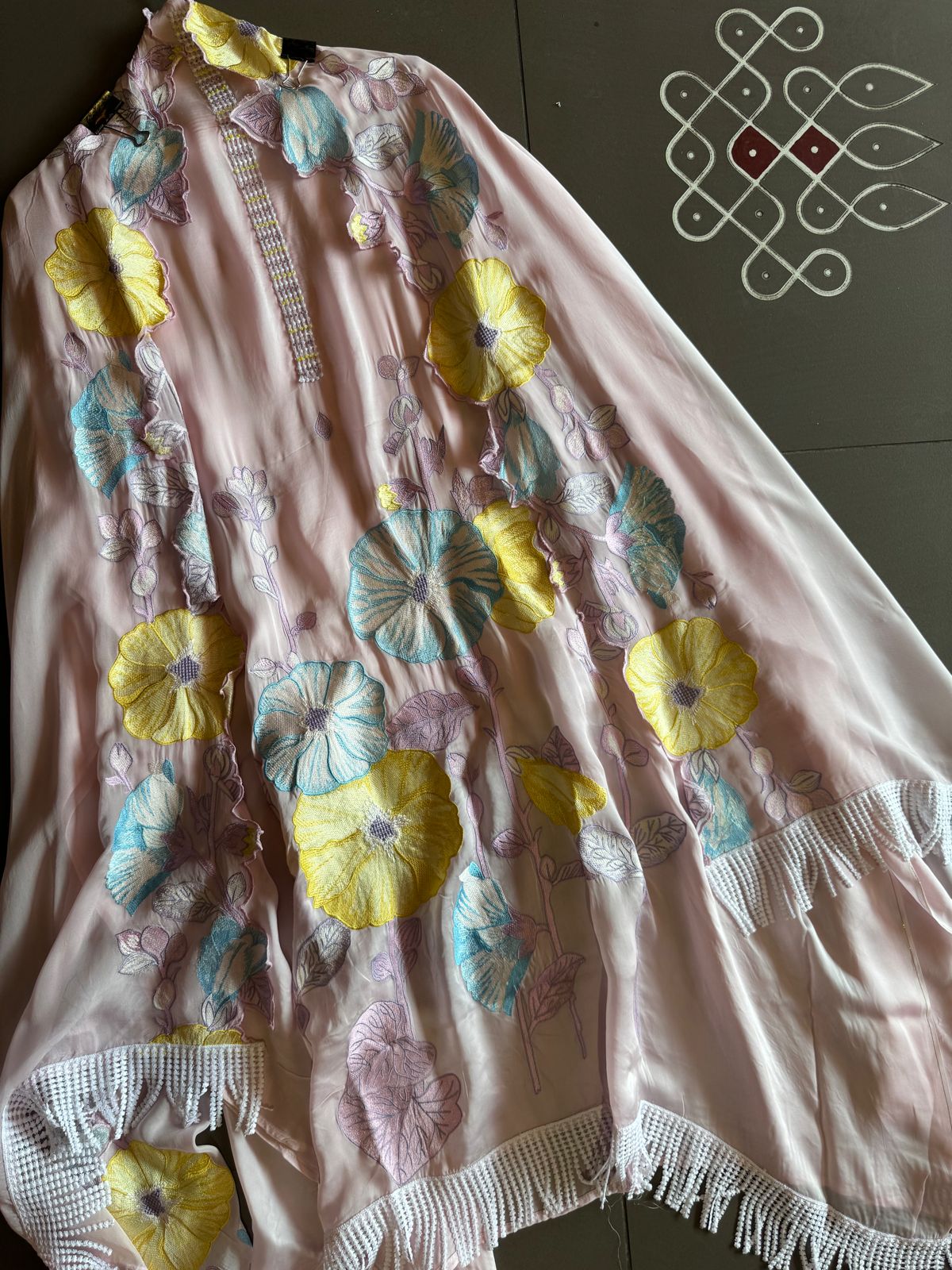 Soft organza silk Shirt (Unstitched) Shirt with thread embroidery done