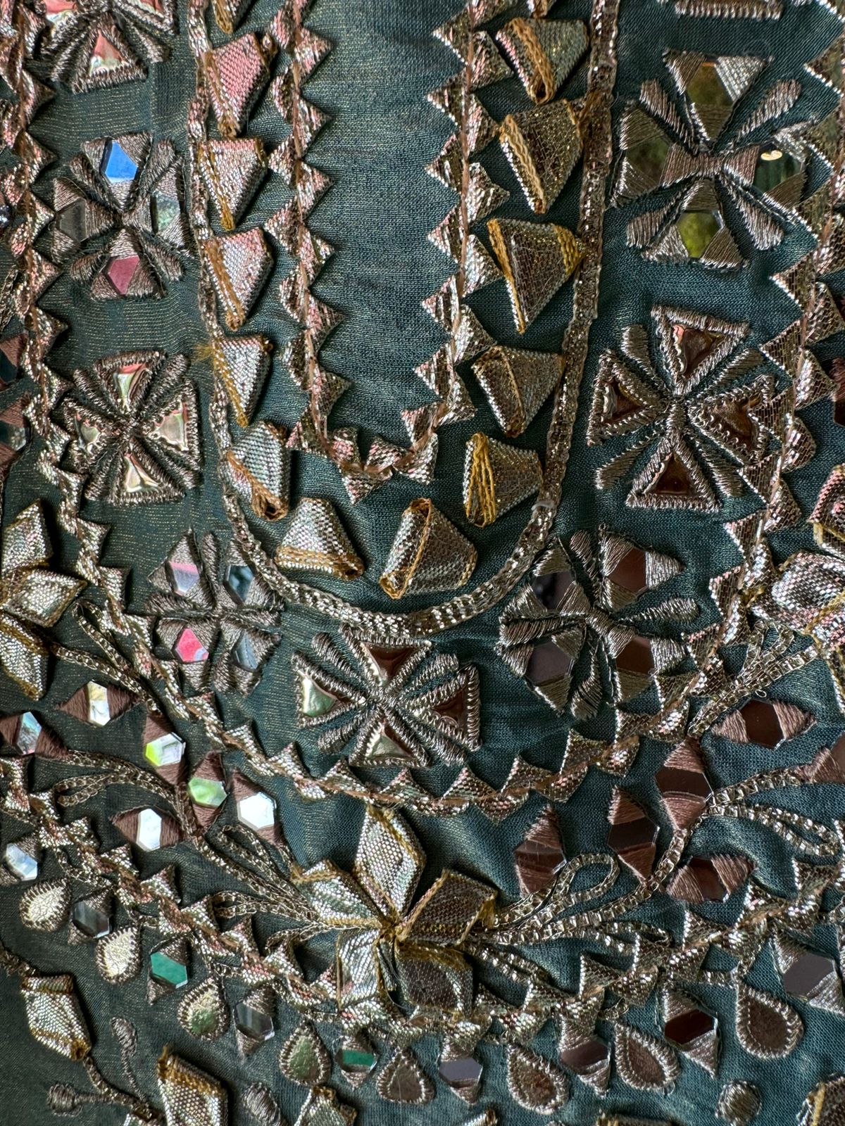 Soft shimmer tissue Unstitched Full Size shirt with heavily embroidered gotta work done (Mirror and Gotta work with Zari embroidery) , Gotta laces (Beautiful Work)