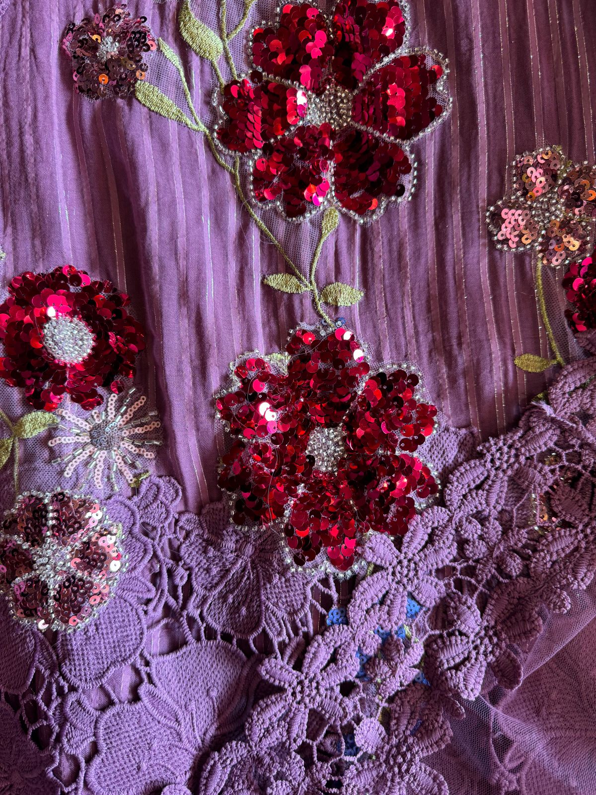 Organic cotton self base cotton shirt with rich crochet floral design ghera  Unstitched full size shirt