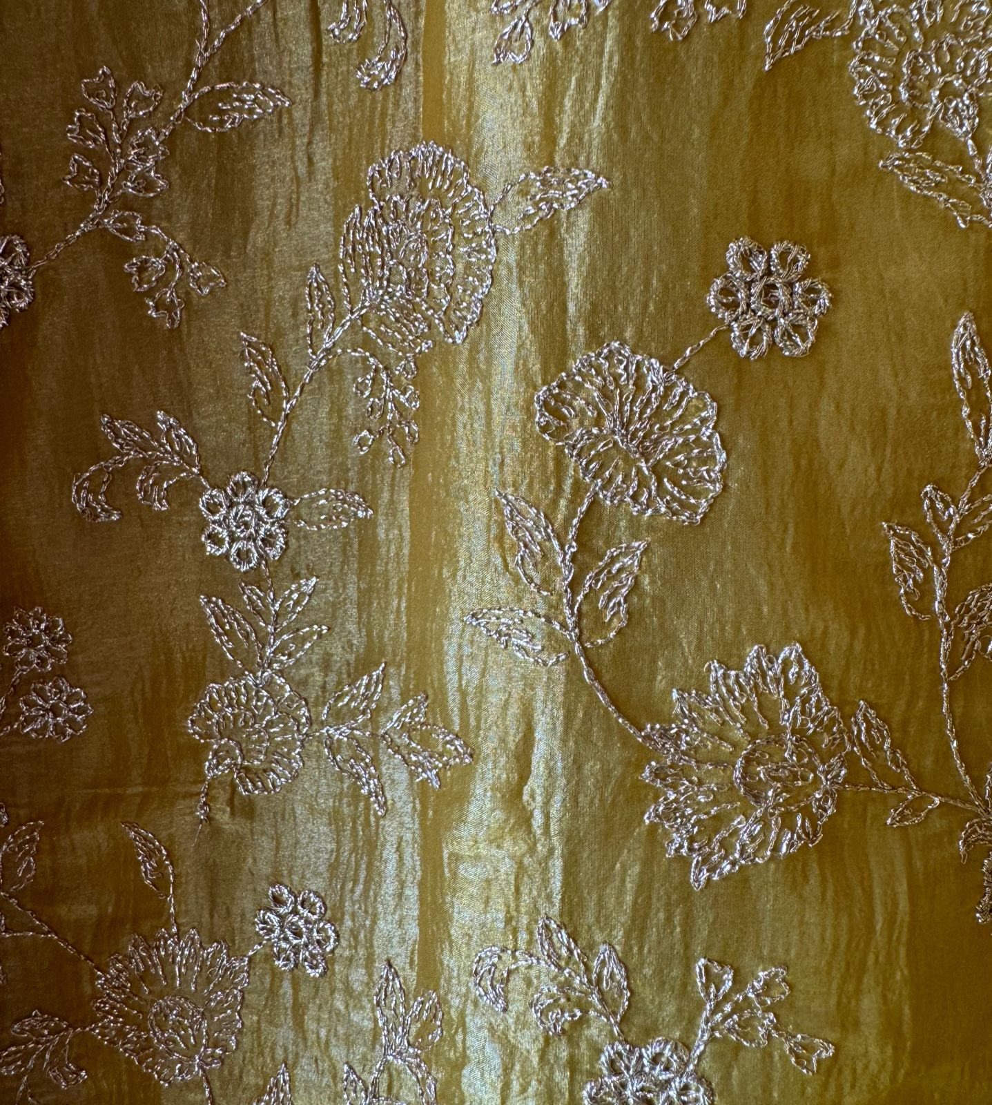 Crushed tissue Unstitched shirt Very smart concept with zari embroidered Jaal on the shirt front with designer neckline