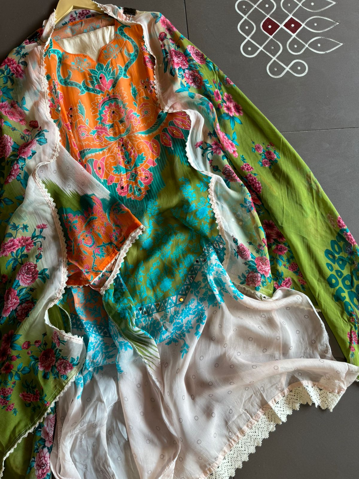 Shop our new Digital printed Pakistani suit semi stitched with mirror and Swarovski highlighting on the shirt front