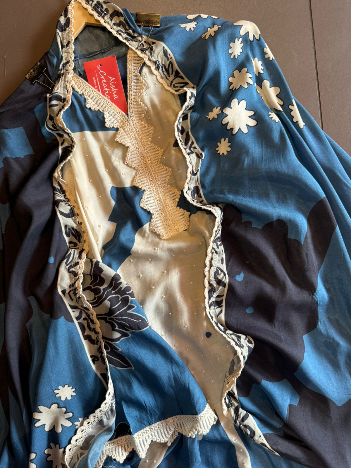 Soft muslin digital printed Semi stitched Suit with designer  Crochia lace on the neckline