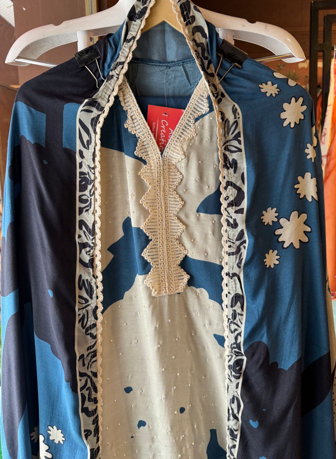 Soft muslin digital printed Semi stitched Suit with designer  Crochia lace on the neckline