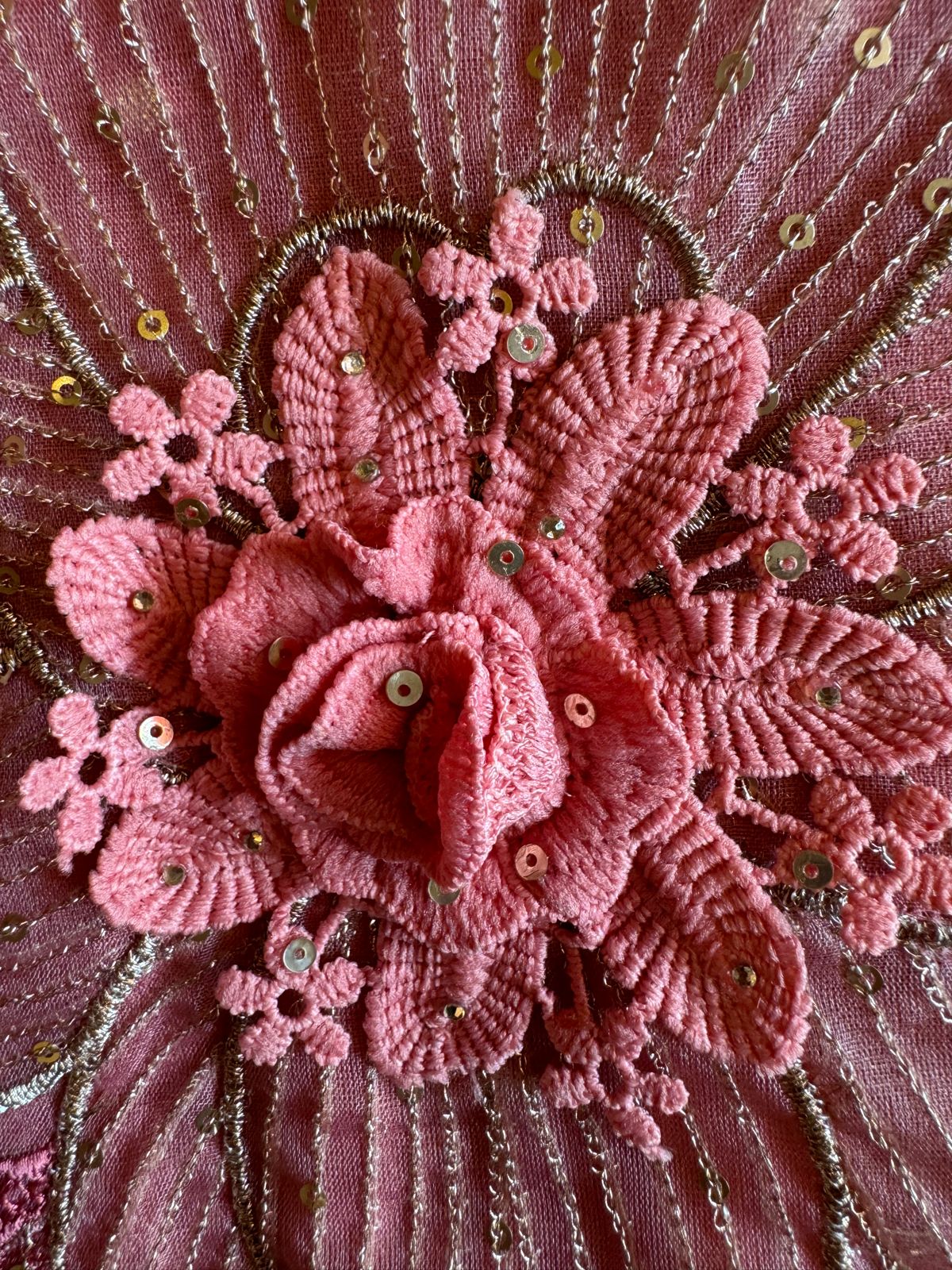 Soft shimmer tissue Unstitched Full size shirt with zari booties overall with a Neck Patti and latkan attached