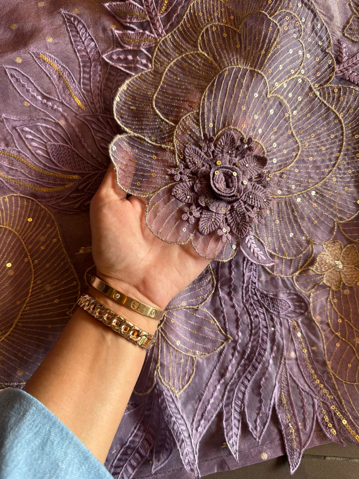 Soft shimmer tissue Unstitched Full size shirt with zari booties overall with a Neck Patti and latkan attached