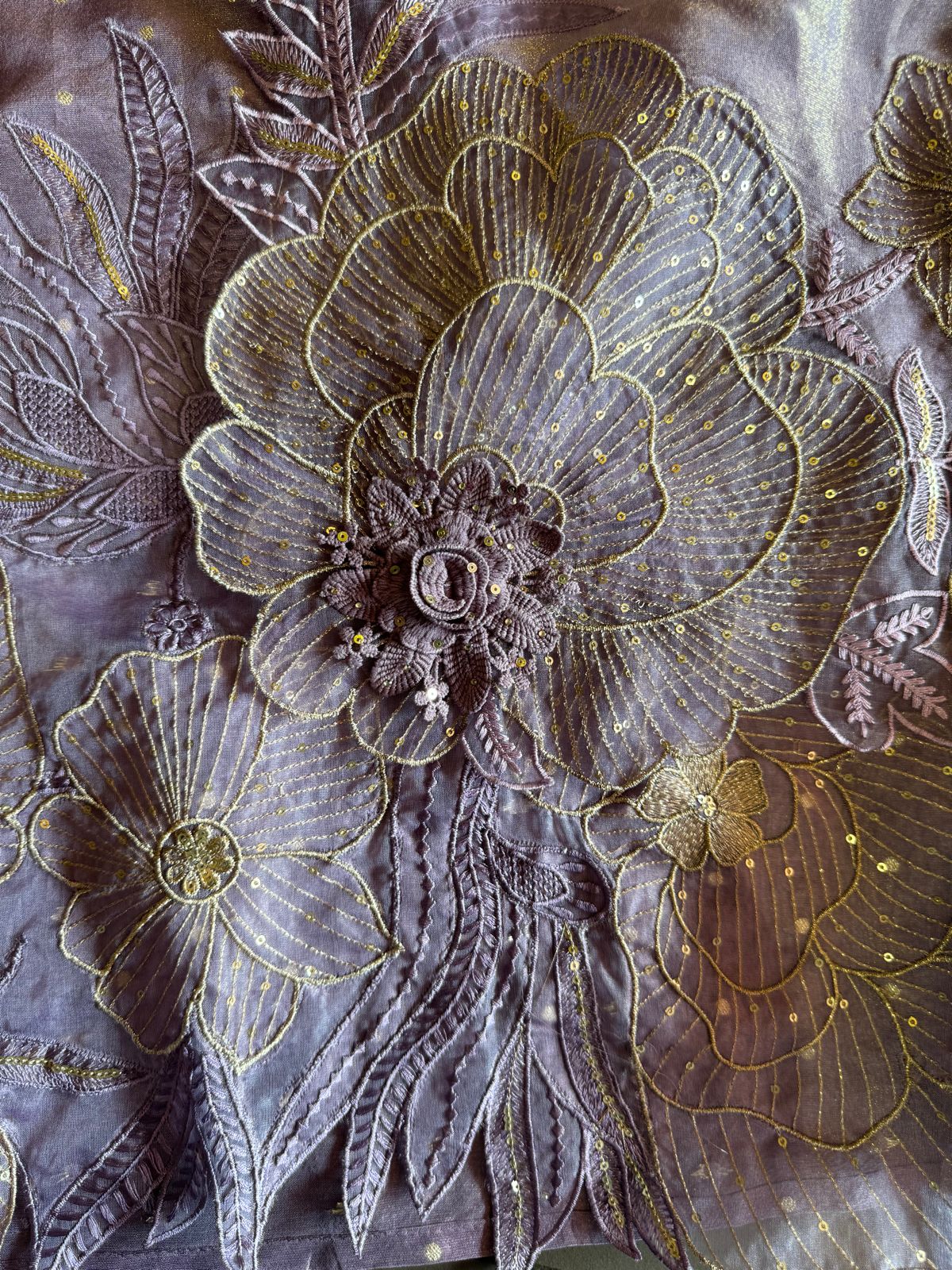 Soft shimmer tissue Unstitched Full size shirt with zari booties overall with a Neck Patti and latkan attached