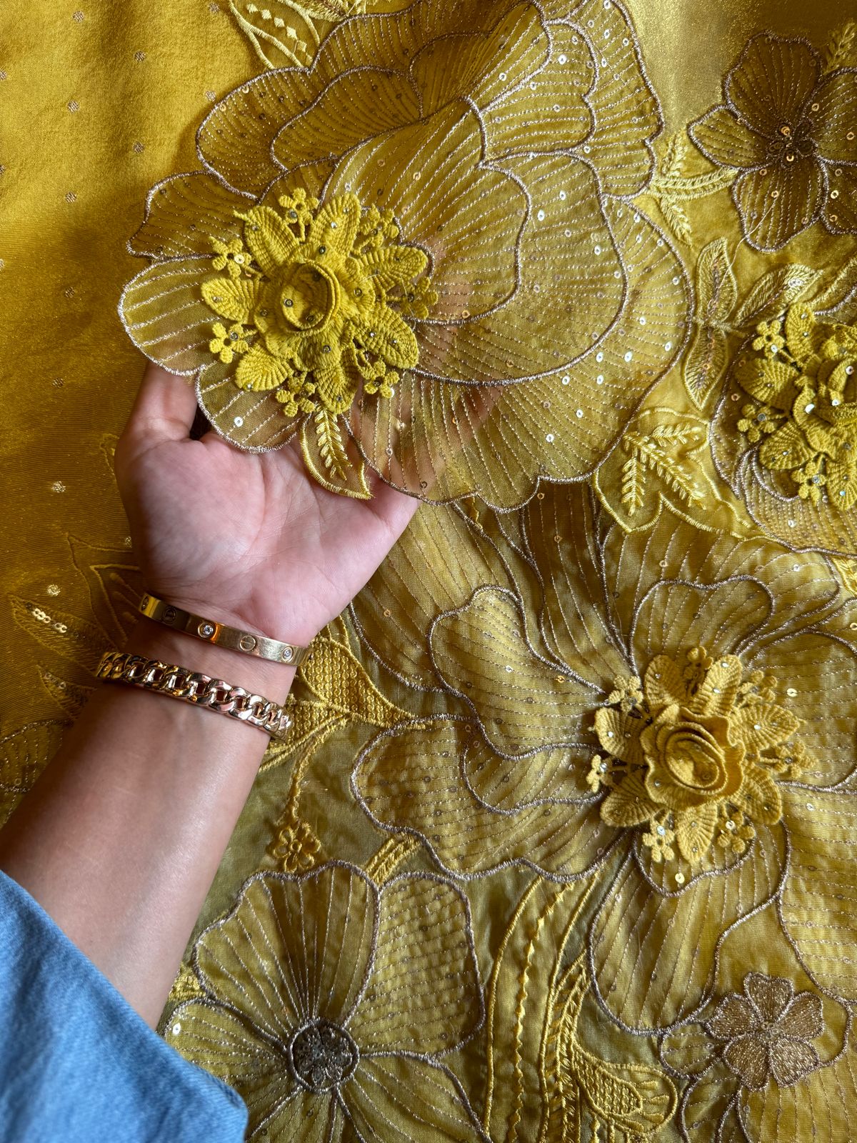 Soft shimmer tissue Unstitched Full size shirt with zari booties overall with a Neck Patti and latkan attached