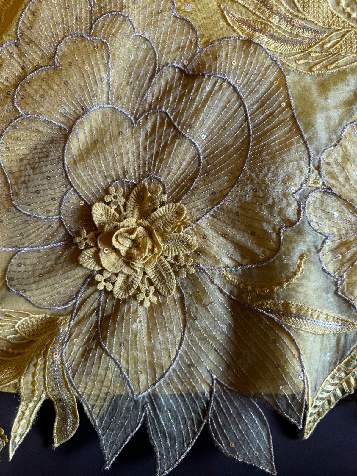 Soft shimmer tissue Unstitched Full size shirt with zari booties overall with a Neck Patti and latkan attached