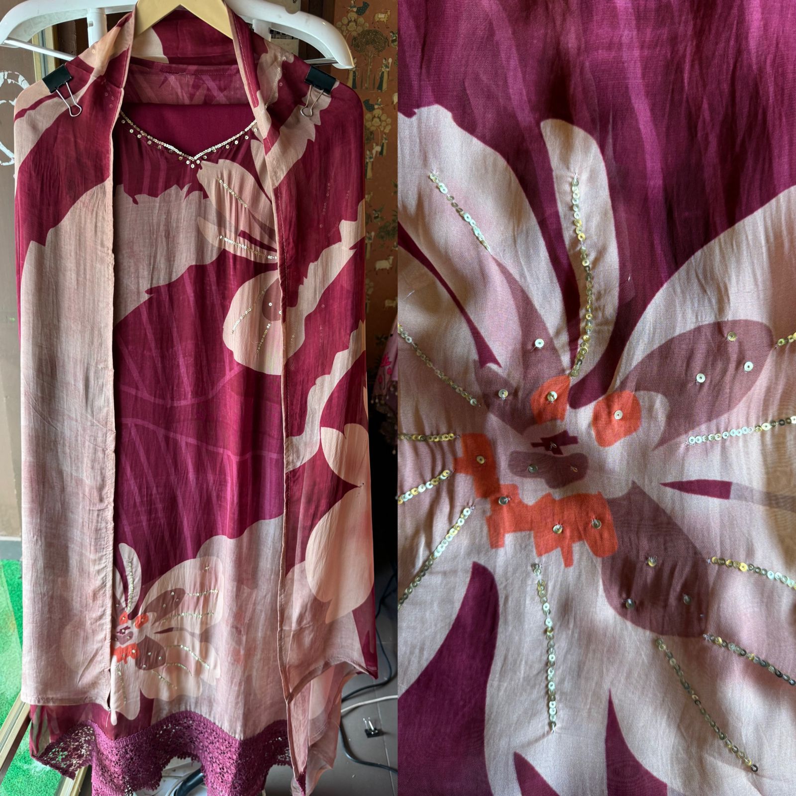 Shop our new Digital printed suit semi stitched with Beautiful Flowery print (With sequence detailings)