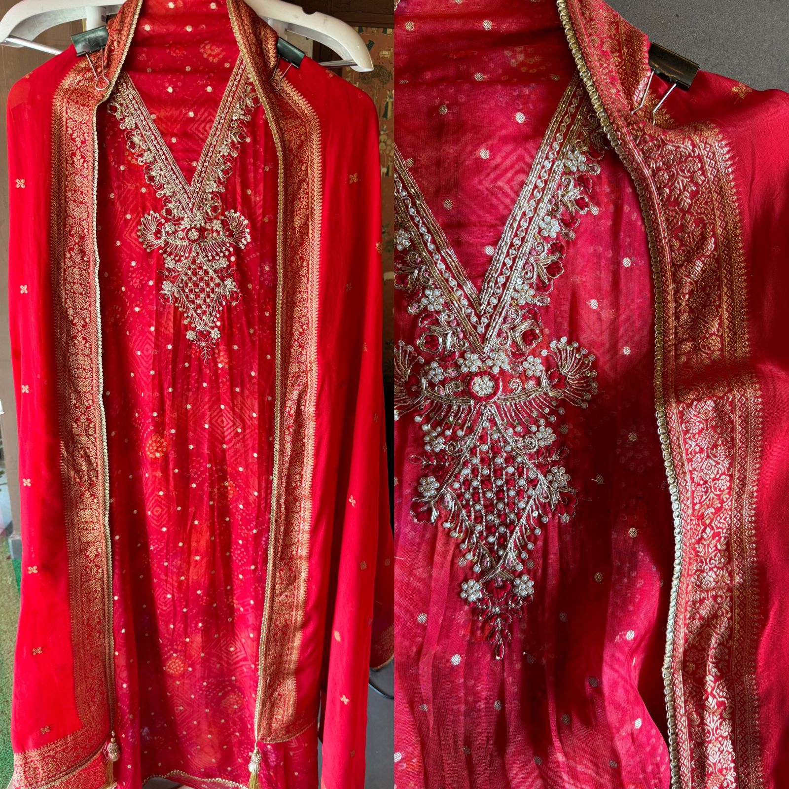 Bandhani printed Shirt with small zari booties overall the shirt