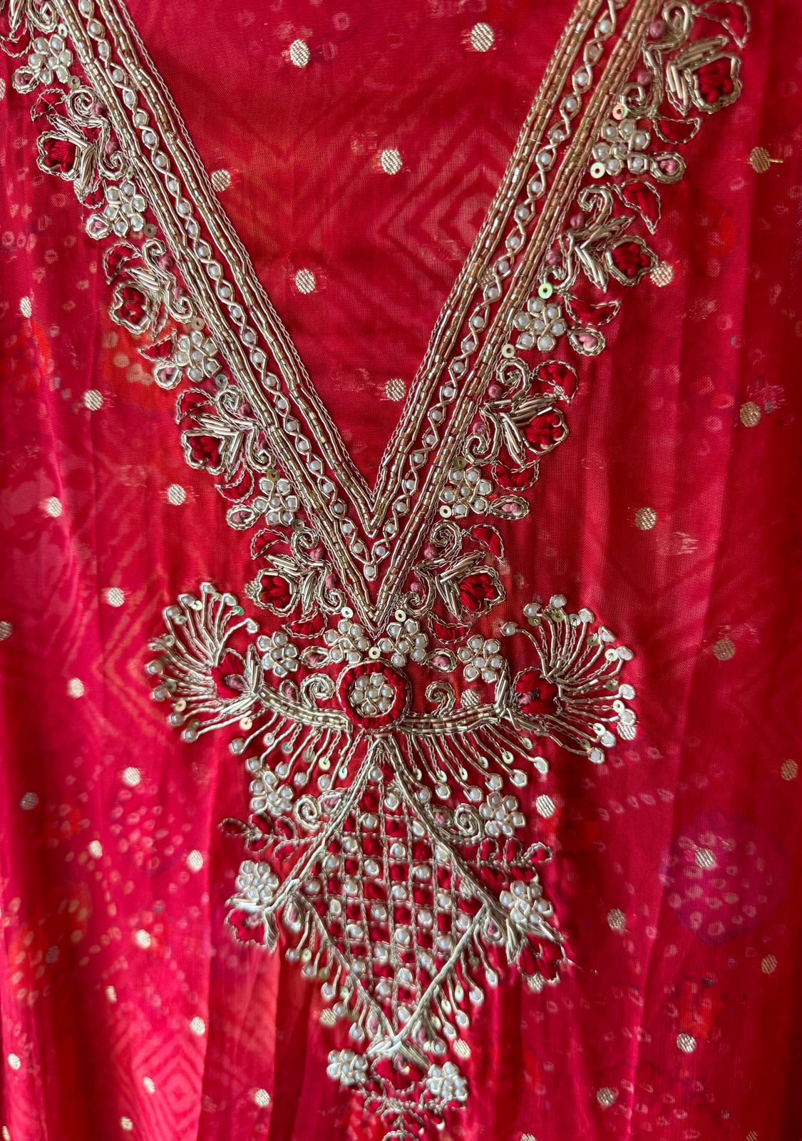 Bandhani printed Shirt with small zari booties overall the shirt