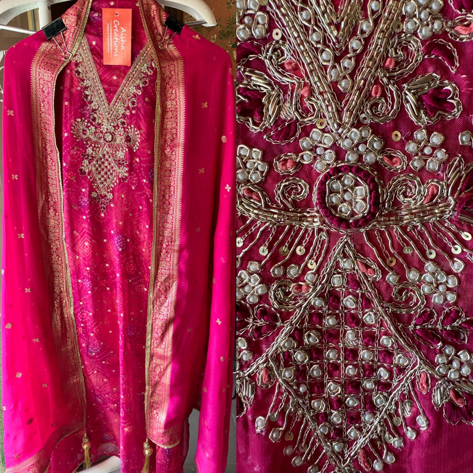 Bandhani printed Shirt with small zari booties overall the shirt