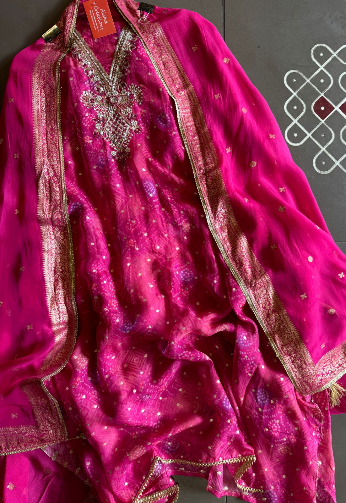 Bandhani printed Shirt with small zari booties overall the shirt