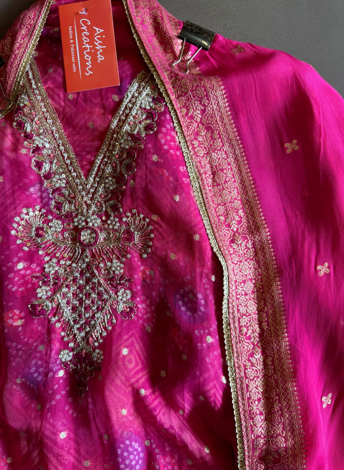 Bandhani printed Shirt with small zari booties overall the shirt