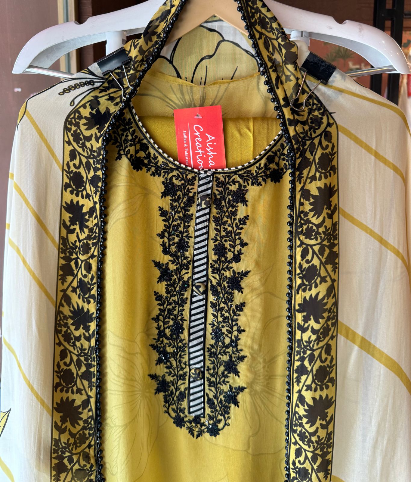 Organza Digital printed Unstitched Shirt with thread embroidered neckline with sequence work on it