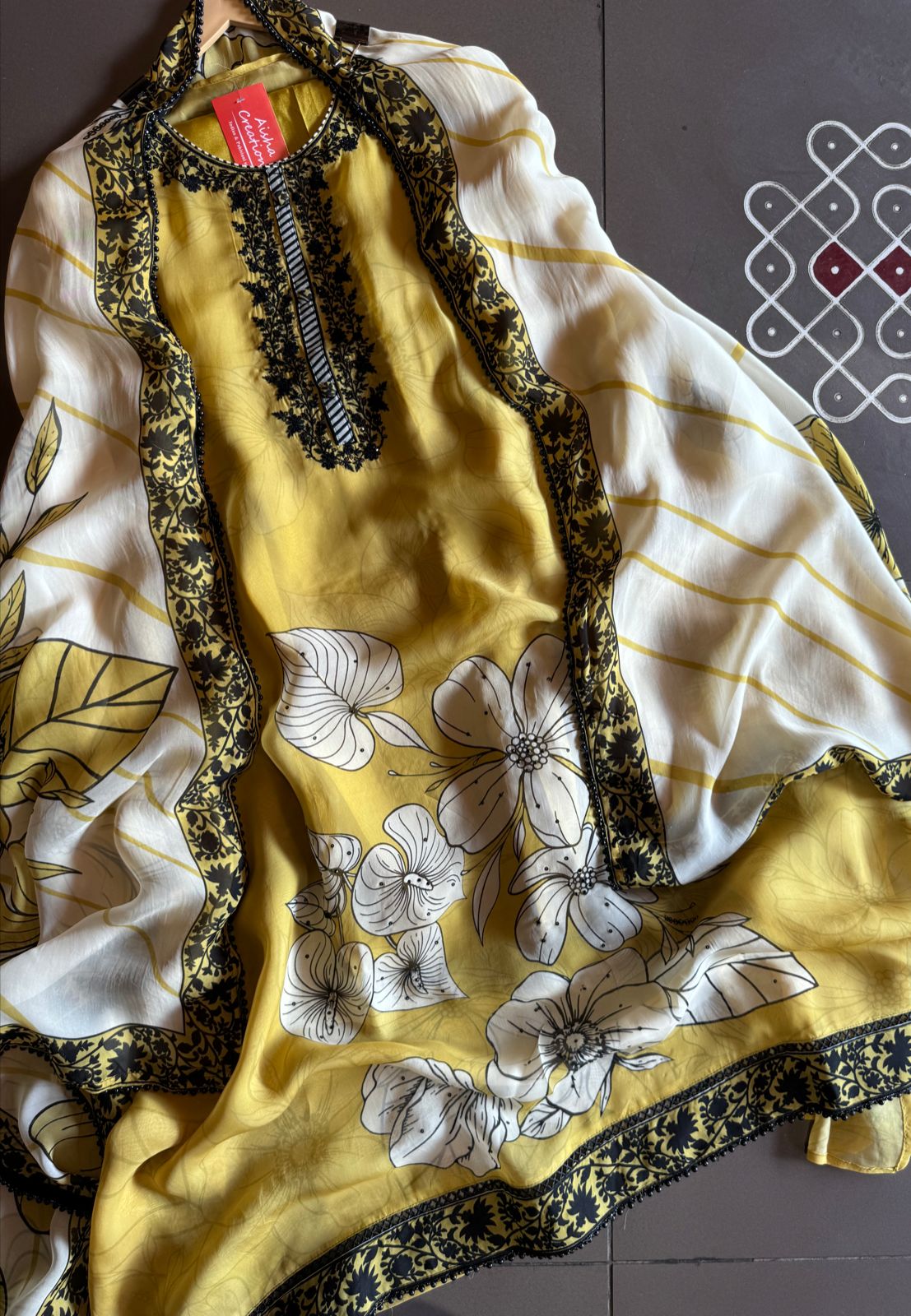 Organza Digital printed Unstitched Shirt with thread embroidered neckline with sequence work on it