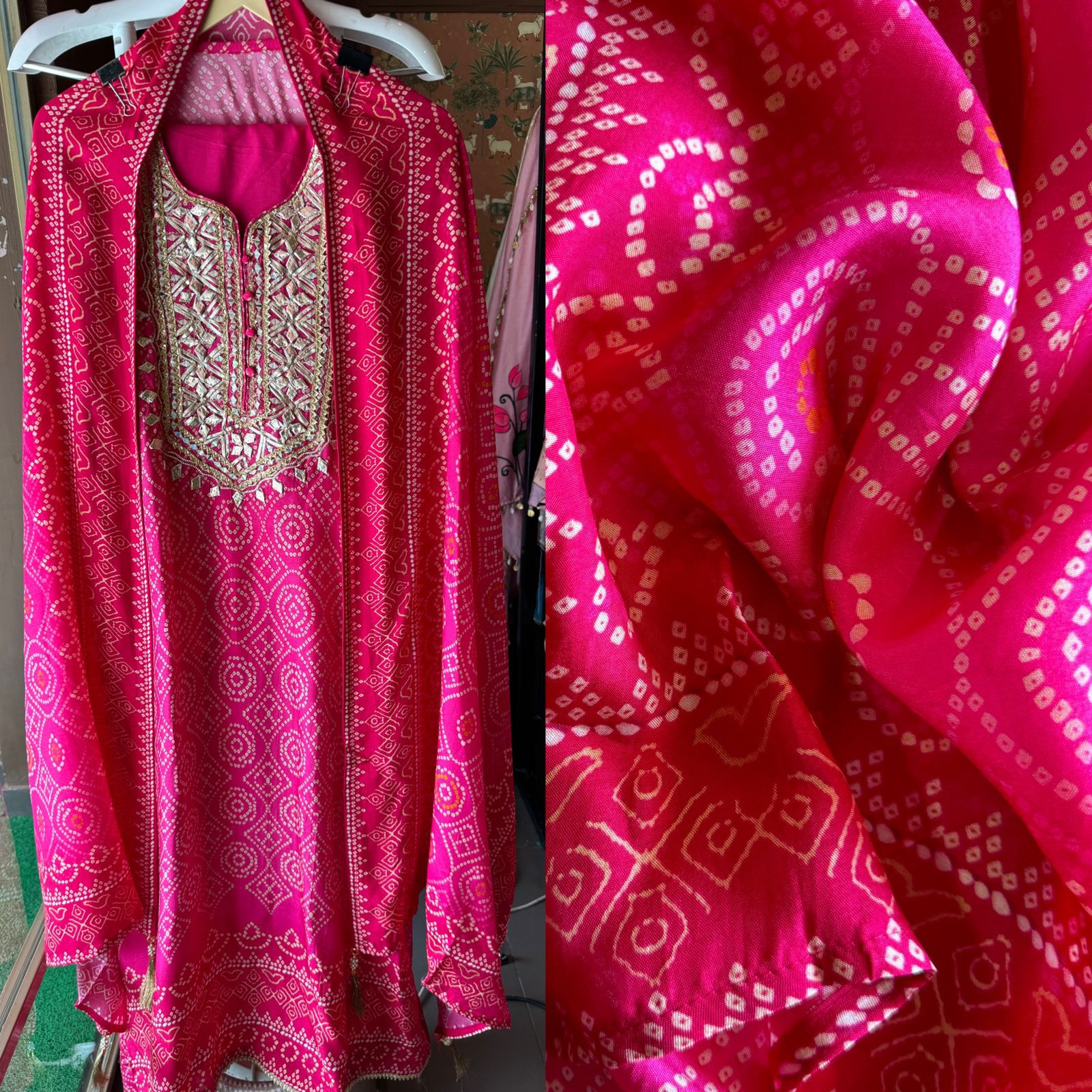 Pure Russian Silk bandhani printed Shirt With very heavy Gotta Patti work done