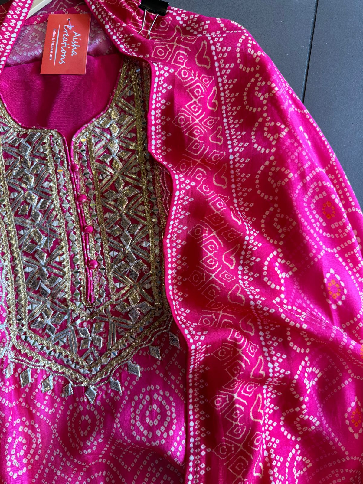 Pure Russian Silk bandhani printed Shirt With very heavy Gotta Patti work done