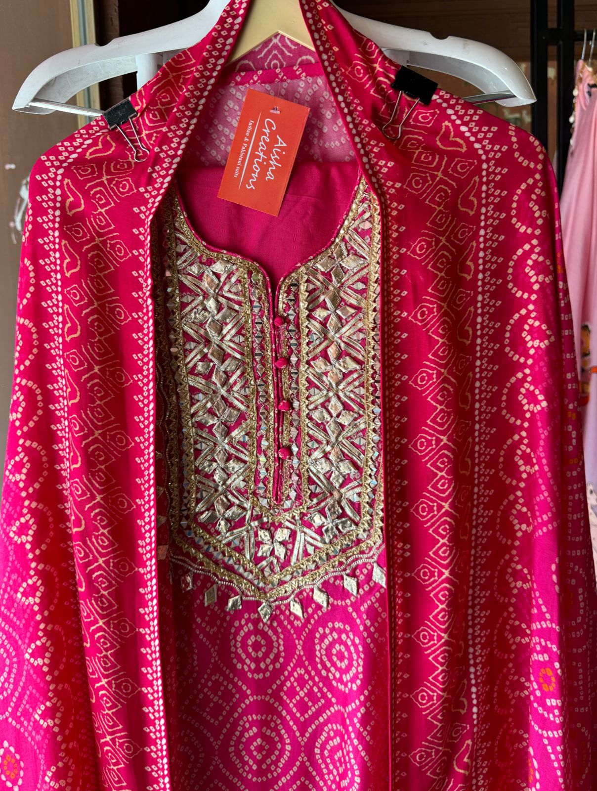 Pure Russian Silk bandhani printed Shirt With very heavy Gotta Patti work done