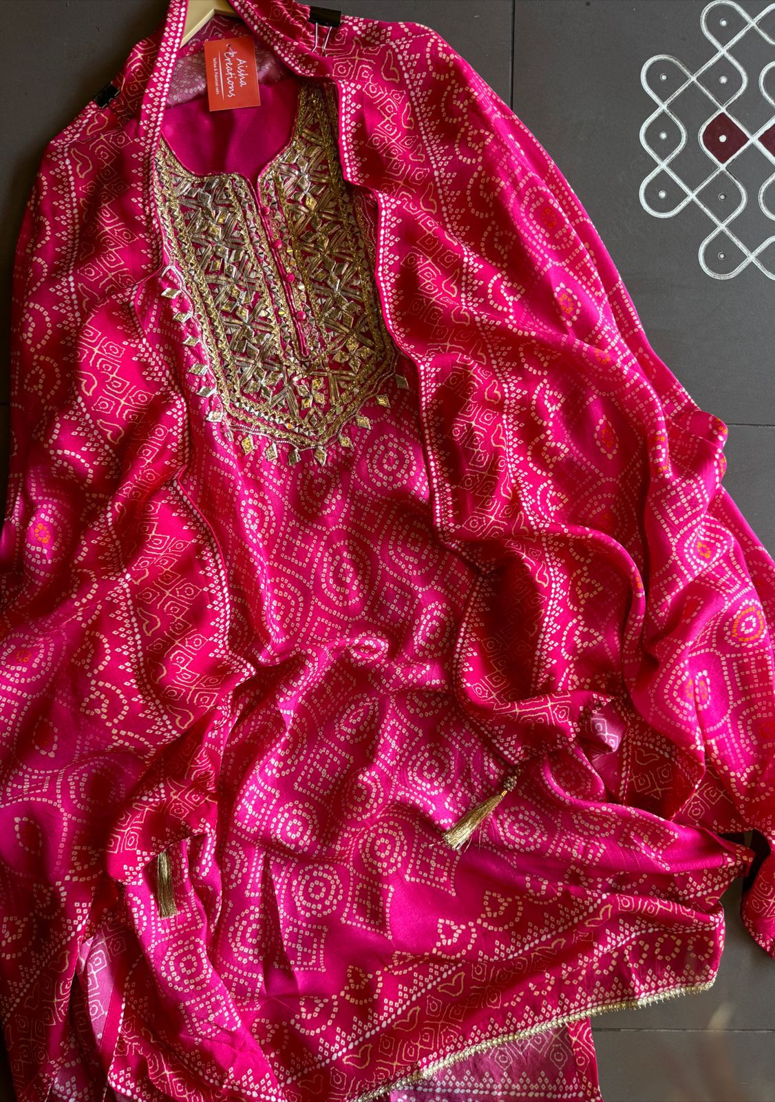 Pure Russian Silk bandhani printed Shirt With very heavy Gotta Patti work done