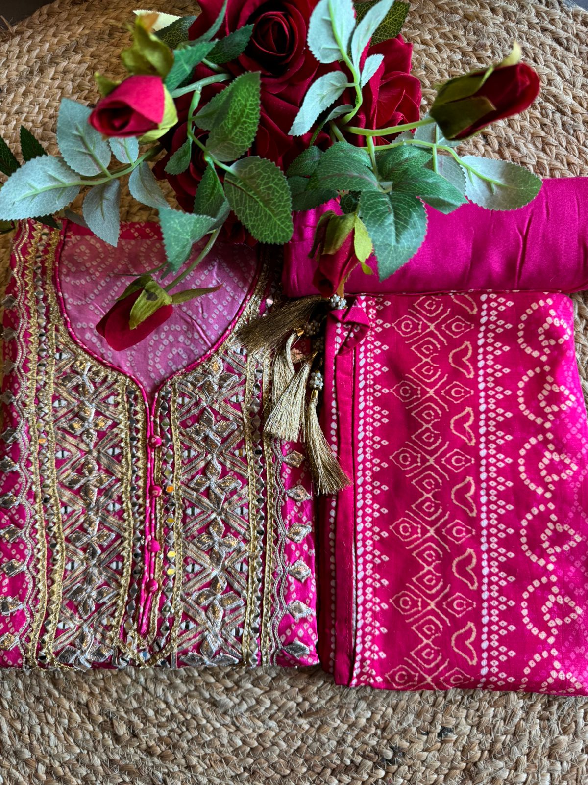 Pure Russian Silk bandhani printed Shirt With very heavy Gotta Patti work done