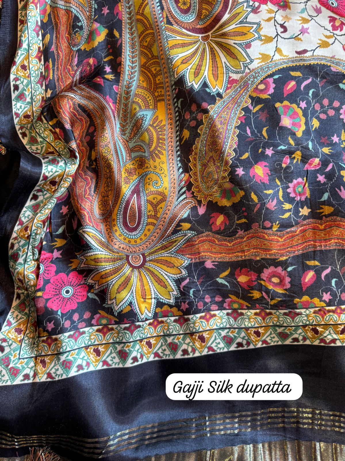 Pure Russian Silk Unstitched Shirt with very pretty Neckwork (Made with zari and dori work)