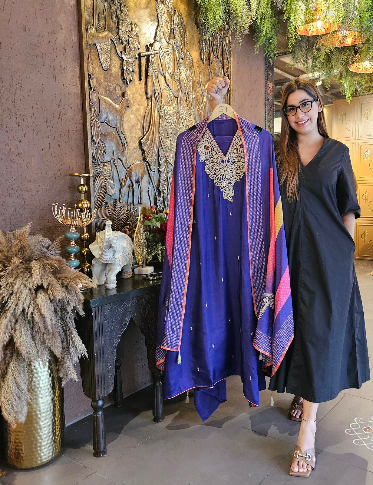 Beautiful Piece on Pure silk with heavily embroidered Neckline (Made with gold zari and dori)