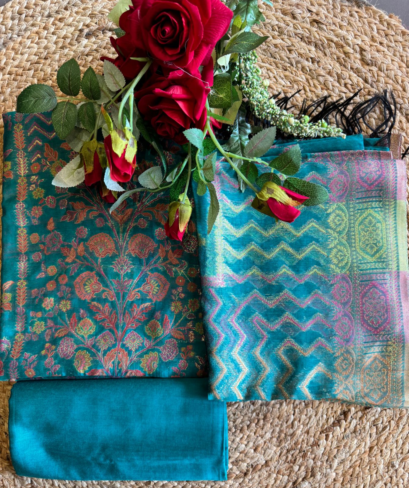 Pure jamdaani cotton Silk Suit pieces with beautiful Thread weavings all over the shirt front and back