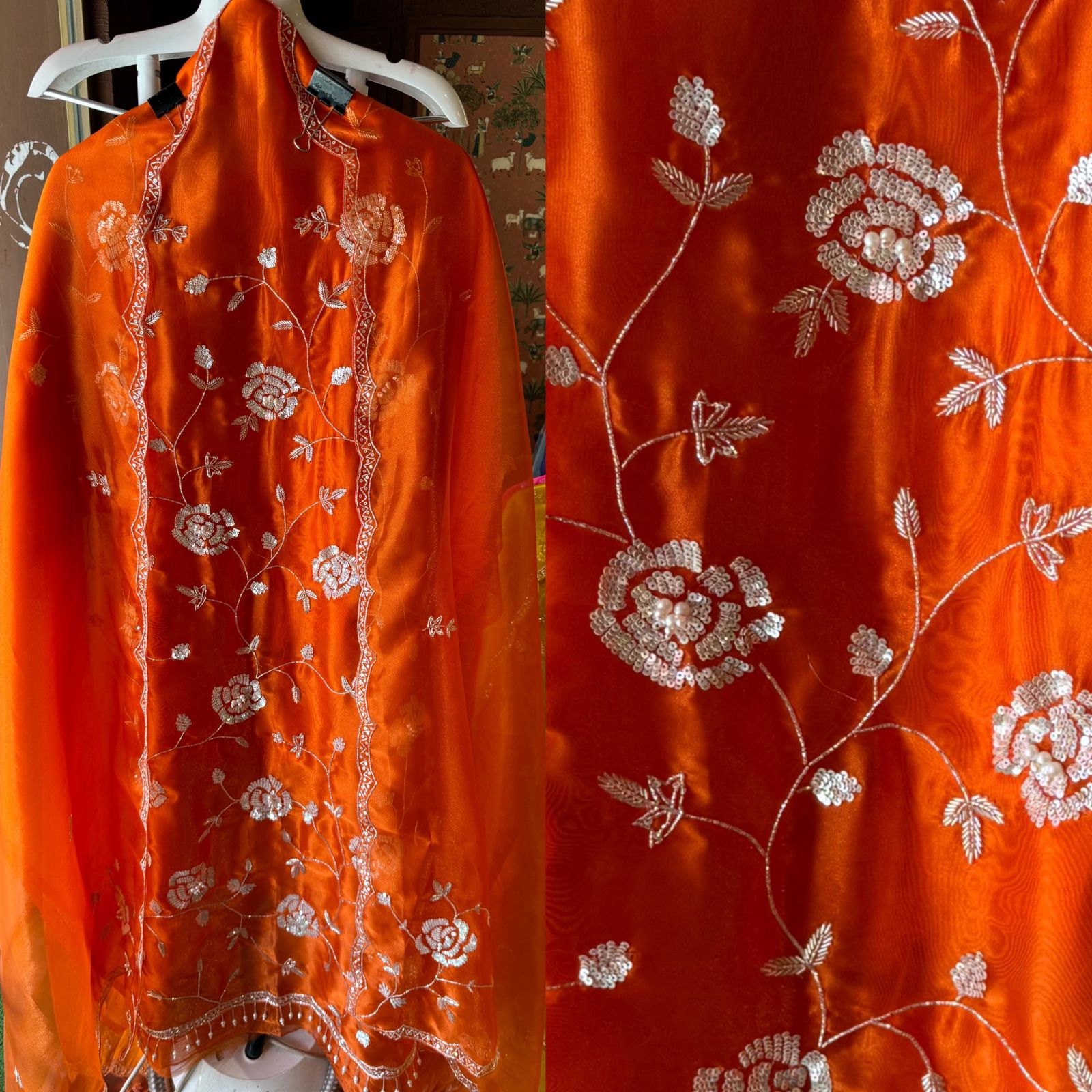 Pure Tissue Unstitched Kurta with Beautiful Embroidered jaal design