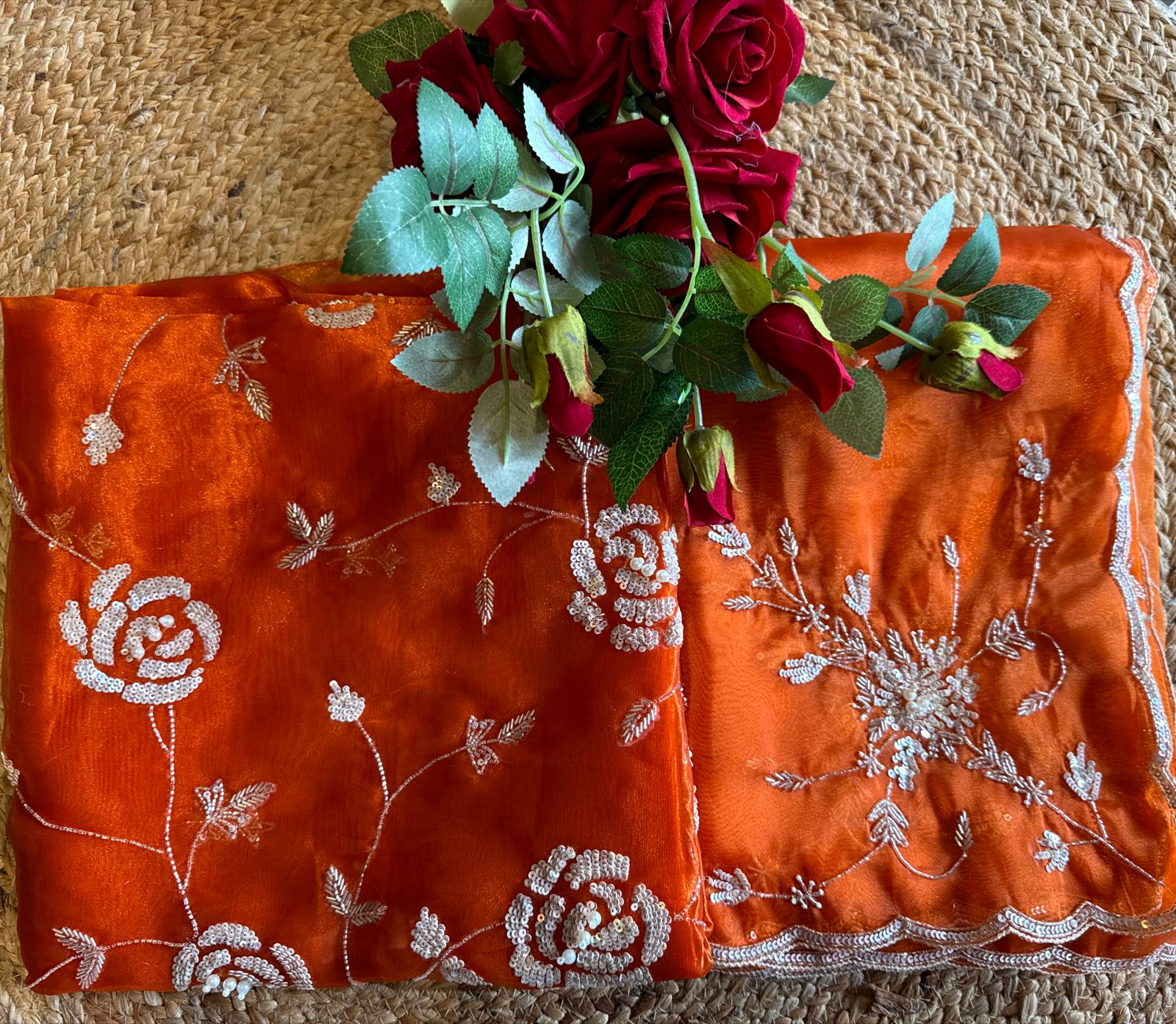 Pure Tissue Unstitched Kurta with Beautiful Embroidered jaal design